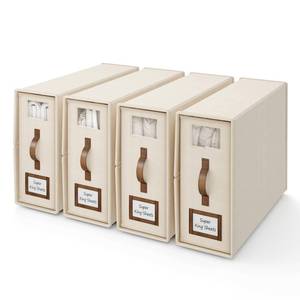lot 776 image: BigPonPon 4 Pack Foldable Bed Sheets Set Organizers and Storage(Cal King Size),Linen Fabric Closet Organizers with Window,Folding Bedding Storage Box for Bedsheets and Pillow Cube Organizer-Beige - Retail $50