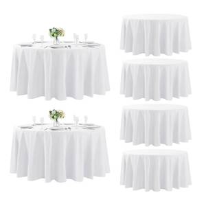 lot 782 image: Fokitut 5 Pack Round Tablecloth, 108 Inch, Stain Resistant and Wrinkle Polyester Table Cloth, Fabric Table Cover for Kitchen Dining, Wedding, Party, Holiday Dinner-White - Retail $58