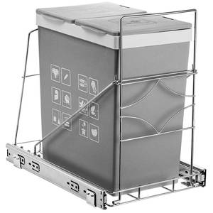 lot 787 image: Youeon Pull Out Trash Can Under Cabinet, Adjustable Stainless Steel Under Sink Trash Can Pull Out, Slide Out Garbage Shelf, Fit for 7-11 Gallon Trash Can(Not Included) - Retail $28