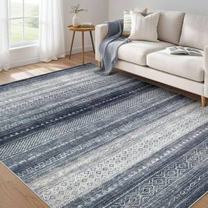 lot 794 image: Nakagishi 5x7 Area Rugs Living Room Washable Boho Large Neutral Soft Rug Modern Stain Resistant Moroccan Indoor Non Slip Floor Carpet for Bedroom Nursery Kids Playroom Office Dining Room Dorm- Blue - Retail $45