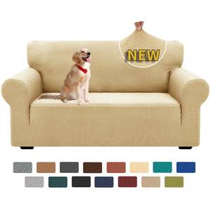 lot 795 image: XINEAGE 2026 New 1 Piece Couch Covers for 2 Cushion (55-69) Stretch Loveseat Sofa Cover Slipcover Jacquard Universal Furniture Protector with Elastic Bottom for Kids,Dog (Loveseat, Beige) - Retail $25
