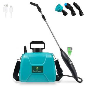lot 823 image: 1.35 Gallon Battery Powered Sprayer, Electric Garden Sprayer with Rechargeable Handle, 3 Mist Nozzles, Retractable Wand, Water Pump Sprayer with Adjustable Shoulder Strap for Yard, Lawn and Garden - Retail $30