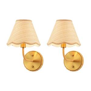 lot 824 image: Elycucpa Boho Hand Woven Rattan Wall Sconces Set of Two Rustic Industrial Wall Lamp Brass Farmhouse Wall Lights for Bedroom Living Room Hallway Vanity, Dia 11, UL Listed - Retail $90