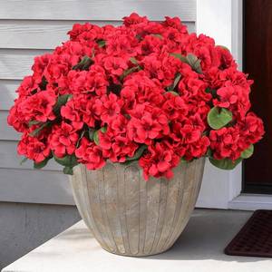 lot 827 image: PABREY 12 Pcs Artificial Flowers for Outdoors, Faux Silk Geraniums Flowers UV Resistant Fake Flowers Outdoor Plants for Front Porch Yard Patio Garden Home Decor (12, Red) - Retail $30