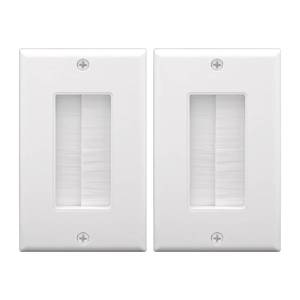 lot 838 image: VCE Brush Wall Plate Cable Pass Through, Single Gang Decorator Wall Cover for Low Voltage Cables, In-Wall Cable Management for Wall Mount TV (White), 2-Pack - Retail $7