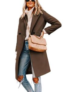 lot 841 image: Tanming Womens Notch Lapel Double Breasted Wool Blend Mid Long Pea Trench Coat (Brown-M) - Retail $60