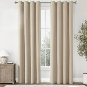 lot 843 image: ChrisDowa 100% Blackout Natural Solid Solid Curtains 90 Inches Long 2 Panels for Bedroom Living Room,Farmhouse Room Darkening Thermal Insulated Soundproof Grommet Top Window Treatment Drapes,52x90 - Retail $41