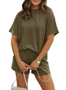 lot 853 image: MARZXIN Women Two Piece Set with Vertical Stripes, Daily Wear Vacation Travel Airport Outings Pocket Cruise Outfits Loungewear to Street Comfy Postpartum maternity Lounge Sets Jungle Green M - Retail $27