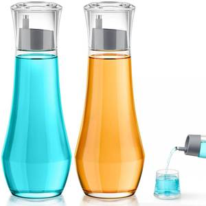 lot 860 image: VITVITI Glass Mouthwash Dispenser for Bathroom, 8.8OZ Mouth Wash Container Bottle with Lid Cup, Small Clear Refillable Mouthwash Dispenser Decanter for Countertop, Set of 2, Gray - Retail $17