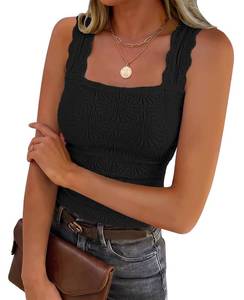 lot 872 image: DouBCQ Women Cute Crop Tank Top Square Neck Vest Slim Fit Cami Black L - Retail $18