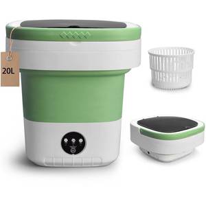 lot 877 image: Portable Mini Washing Machine, 20L Upgraded Foldable Washer with Spin Basket, 3 Modes Deep Cleaning for Baby Clothes, Underwear & Socks, Perfect for Apartment, Dorm, Hotel, Travel & Camping - Retail $40
