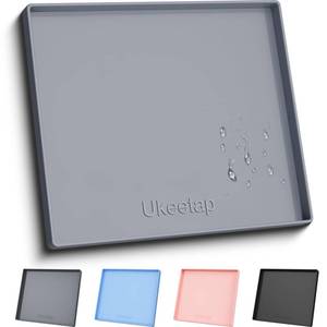 lot 882 image: ukeetap Extra Thick Silicone Mat Waterproof with Raised Edge 22 x 19, Under Sink Mat for Kitchen & Bathroom, Kitchen Cabinet Liner, Multi-Purpose for Storage & Protection, Gray - Retail $24