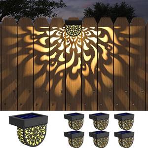 lot 889 image: EKQ 6 Pack Solar Fence Lights Wall lihgts Outdoor Decorations Solar Powered Step Deck Lights Warm Yellow Light Waterproof Decorative Lighting for Garden, Front Door, Backyard (Black) - Retail $42