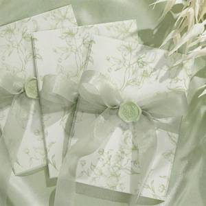 lot 893 image: UNIQOOO 50 Sets Wedding Invitation Kit, Sage Green Floral Vellum Jackets for 5x7 Invitations wSatin Silk Ribbon & Eucalyptus Wax Seal Stickers, Wedding Invitation Accessories - Retail $28