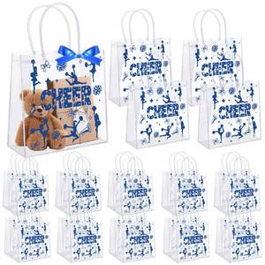 lot 899 image: Aodaer 15 Pack Cheer Clear Treat Bags with Handles PVC Gift Bags Cheerleader Goodie Treat Candy Bag for Cheer Team Present Wrap Tote Bags Bulk Cheerleader Party Supplies, Blue - Retail $21