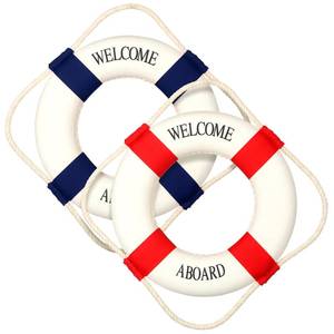 lot 920 image: Vercraft 2 Pcs 10 Welcome Aboard Life Ring Large Life Preserver Ring Decorative Nautical Party Decorations Cruise Ship Decorations Lifebuoy Wall Hanging Decor for Home Wall Window, Red and Blue - Retail $30