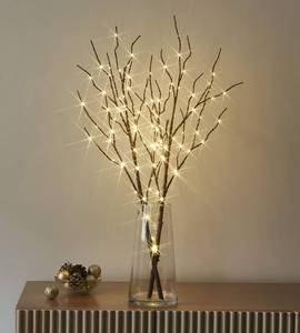 lot 922 image: LITBLOOM Lighted Brown Willow Branches 32IN 100 LED with Timer Battery Operated, Tree Branch with Warm White Lights for Holiday Christmas Decoration Indoor Outdoor Use - Retail $30