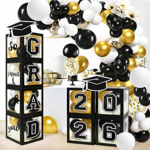 lot 923 image: Graduation Decorations 2026 Graduation Party Decorations Set of 4 Boxes with 129pcs Balloons Arch Garland Kit Party Supplies for Any Grades Black - Retail $19