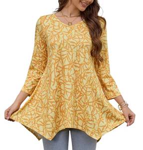 lot 929 image: Loveliin Womens Tunics Tops 34 Length Sleeve Plus Size Yellow Tops To Wear With Leggings Casual Long Loose Fit Dressy Shirts Flowy Swing Ladies Blouses Large - Retail $7,360