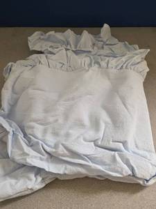lot 931 image: HAIRUO Cotton Solid Color Tablecloth Farmhouse Dining Light Blue Tables Cover, Soft Fabric Square Ruffle Table Cloths for Wedding Party Kitchen Picnic Tabletop,Light Blue,55X55 Inch - Retail $27