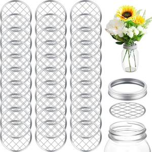 lot 932 image: Mason Jar Lids - Wide Mouth Metal Flower Lid Inserts with Straw Hole (30 Pieces) - Retail $20