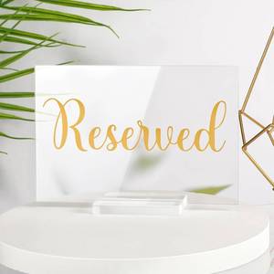lot 939 image: Roowest 10 Set Acrylic Reserved Table Signs Clear Wedding Reserved Signs with Holder Table Cards for Wedding Seating Reception Restaurant Birthday Party Ceremony Decoration(Clear, Gold) - Retail $19