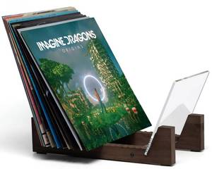 lot 942 image: KAIU Vinyl Record Storage - Solid Wood with Crystal Clear Acrylic Holder - Premium Design, Perfect 12 LPs or 7 Singles Display Unit - Stores and Supports up to 50 Albums (Walnut)