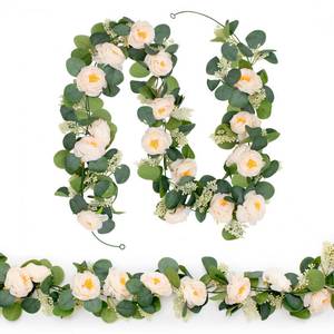 lot 952 image: MAKHOT 2PCS Eucalyptus Garland, 6.6Ft Artificial Greenery Garlands Flower Decor, Green Spring Garland Wreath Vines Decorations for Table Home Wedding Mantle Party (Champagne) - Retail $24