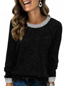 lot 966 image: Pre Owned Memorose Long Sleeve Shirts for Women Casual Tunic Tops Lightweight Sweaters Loose Fit Color Block Outfits 2026 Black XXL - Retail $2,282