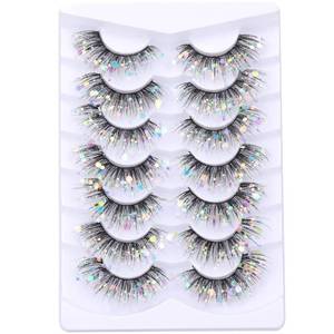 lot 967 image: Glitter Lashes Dramatic False Eyelashes with Shinny Glitter Decorative Colored Lashes Glow in the Dark Faux Mink Eyelahses Cat Eye Strip Lashes Pack 7 Pairs - Retail $8