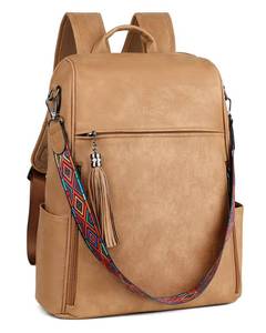 lot 969 image: FADEON Leather Laptop Backpack for Women Designer 15.6 inch PU Laptop Bag, Ladies Travel Computer Work Backpack Camel Brown - Retail $47