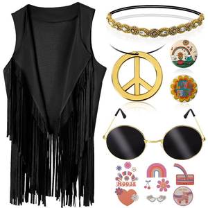 lot 970 image: PARTTELY 60s 70s Outfits for Women Hippie Clothes Fringe Vest Costume with Hippie Accessories Boho Headband for Disco - Retail $20