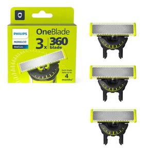 lot 985 image: TWO PACK Philips Norelco OneBlade 360 Blades, Genuine Replacement Blades for OneBlade Electric Shaver and Trimmer, Durable Stainless Steel, Trim, Edge and Shave, 2 Pack, QP43080 - Retail $0