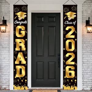 lot 1007 image: Graduation Decorations 2026 Porch Banner, Congrats Grad Class of 2026 Banner Black and Gold, 2026 Graduation Decorations for Door and Porch Class of 2026 Party Supplies - Retail $6