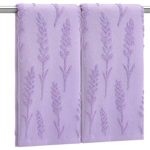 lot 1017 image: SmoothNovelty 2 Pcs Lavender Hand Towels for Bathroom Purple Lavender 100% Cotton Jacquard Weave Bath Towel Set Soft Absorbent Dish Washcloth for Summer Women Bathroom Kitchen Gifts 13.8 x 29.5 Inch - Retail $18