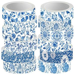 lot 1026 image: PRESSINART 12 Rolls Blue Floral Decorative Tape Chinoiserie Washi Tape 0.6 Inch Vintage Flowers Pattern Decorative Adhesive Craft Rolls for Scrapbook Journal DIY Art Projects Gifts Wrapping 16.4 Feet - Retail $15