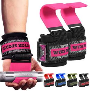 lot 1027 image: WYOX Weight Lifting Hooks for Men & Women �� Heavy Duty Gym Hooks with 8mm Padded Wrist Support Grips to Lift Heavier, Reduce Grip Fatigue & Improve Performance for Deadlifts, Pull Ups & Rows, Pair of 2 - Retail $26
