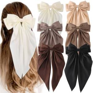 lot 1031 image: 6 PCS Hair Bows for Women, Big Bow Hair Clips for Girls, Silky Satin Hair Bows Clips Oversized Long Tail, Large Hair Barrettes Cute Aesthetic Hair Accessories, Metal Bow Hair Clips Neutral Color - Retail $10