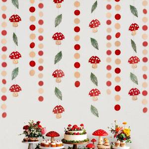 lot 1036 image: Cheerland Mushroom Garland Woodland Party Decorations Fairy Tale Banners Enchanted Forest Hanging Streamers for Birthday Baby Shower Bridal Garden Home Classroom Jungle Wonderland Decor Supplies 4pcs - Retail $13