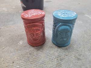 lot 34 image: Pair of Decorative Ceramic Lidded Vessels Red Blue 2 Count
