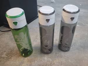 lot 49 image: 3-Piece Drink Bottles with Character Prints and White Lids