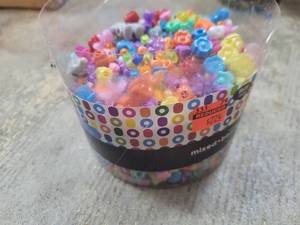lot 66 image: Mixed Multicolor Plastic Beads Set in Clear Container