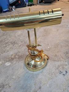 lot 86 image: Brass Desk Lamp with Cylindrical Shade and Adjustable Arm