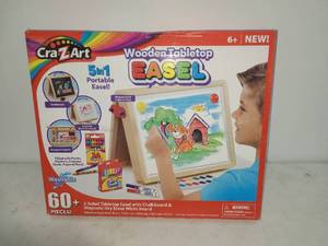 lot 106 image: Cra-Z-Art Wooden Tabletop Easel 5in1 Portable 2-Sided Chalkboard Magnetic Dry Erase