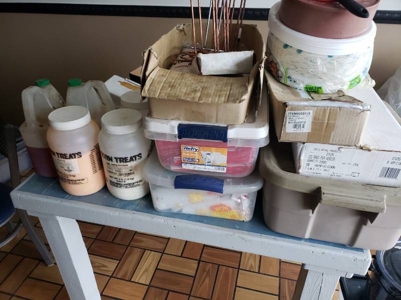 lot 3040 image: Large Lot of Popcorn supplies, seasoning, bags, more