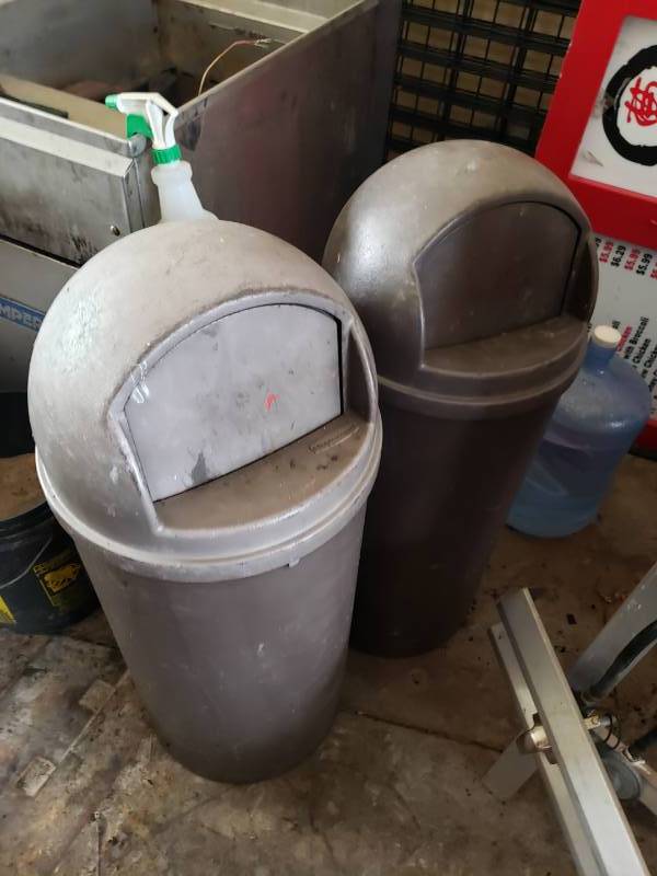 lot 3087 image: Pair round top trash cans