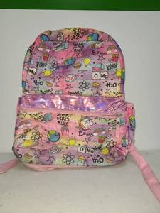 lot 35 image: Girls Backpack Science Print Pink with Holographic Pocket