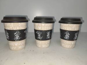 lot 46 image: Disney Mickey Mouse Coffee Cups with Lids Set of 3
