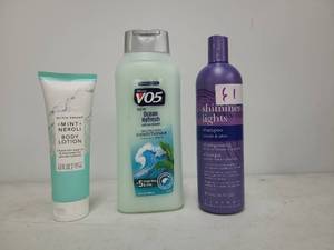 lot 61 image: 3-Piece Hair & Body Care Lot Olivia Grace Lotion, VO5 Conditioner, Shimmer Lights Shampoo