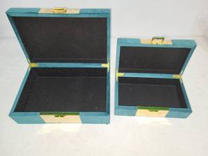lot 86 image: Two Turquoise Jewelry Boxes with Brass Hardware